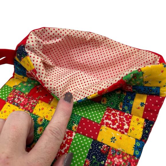 VTG 70s Patchwork Crazy Quilt Stocking Handmade Calico Colorful Christmas Retro - Picture 9 of 13